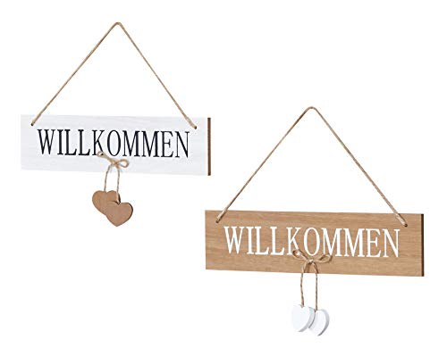 levandeo 2er Set Tür-Schilder Willkommen aus Holz mit Kordel zum Aufhängen - Türhänger Begrüßung Herz Wandschild Türschild Dekoration von levandeo