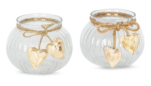 levandeo 2er Set Windlicht B x H xT: 13x10x13cm Glas Rund Teelichthalter Deko Herzen Kerzenhalter von levandeo