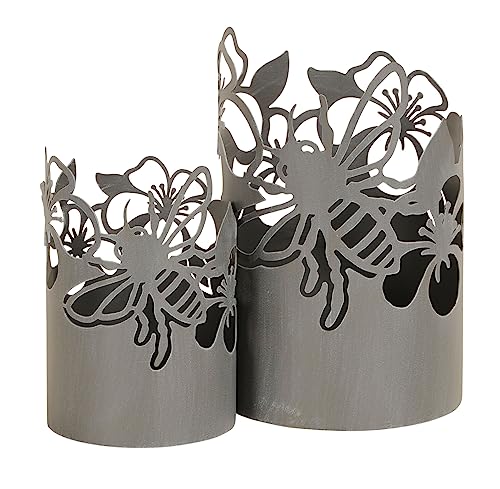 levandeo 2er Set Windlicht Blumen H18-24cm Grau Metall Laterne Gartenleuchte Biene Kerzenhalter Garten Deko Betonoptik levandeo 2er Set Windlicht Blumen H18-24cm Grau Metall Laterne Gartenleuchte Biene Kerzenhalter Garten Deko Betonoptik von levandeo