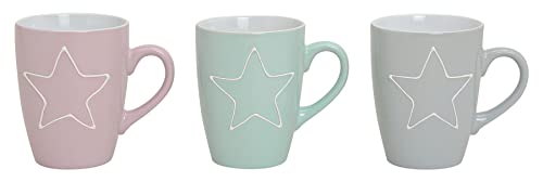 levandeo 3er Set Becher 300ml Stern Keramik Pastell Rosa Grün Kaffeepott Tasse Pott Heißgetränke Stars von levandeo