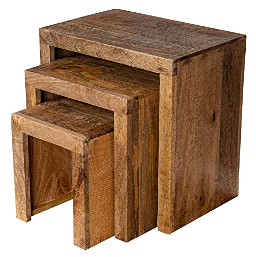 3er Set Beistelltisch Mango Holz Braun Natur Massiv Couchtisch Sofatisch Ablage 3-Satztisch Design Deko Tisch von levandeo
