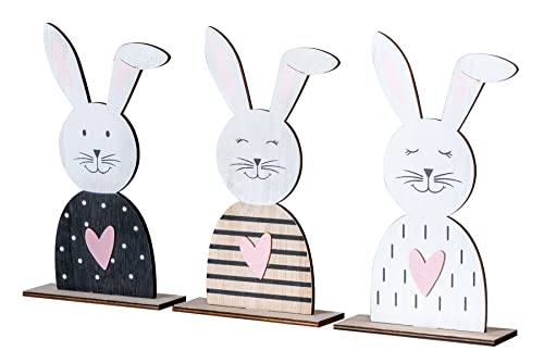 levandeo 3er Set Deko-Hase H22cm Holz Weiß Natur Osterhase Tischdeko Osterdeko Deko Figur Frühling Ostern Aufsteller von levandeo