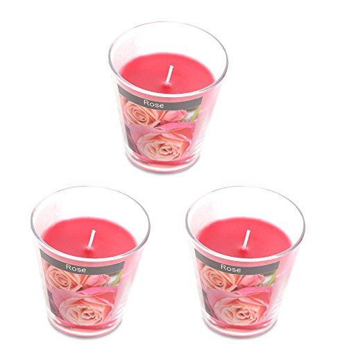 levandeo 3er Set Duftkerzen im Glas 9cm Hoch Rose Kerze Windlicht Dekoration Raumduft Tischdeko von levandeo