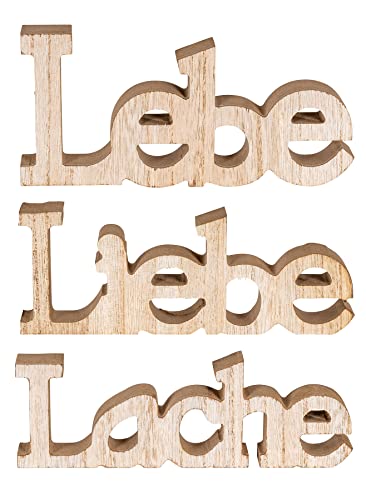 levandeo 3er Set Schriftzug Holz Lebe Liebe Lache Braun Aufsteller Deko Tischdeko Buchstaben Dekoration von levandeo
