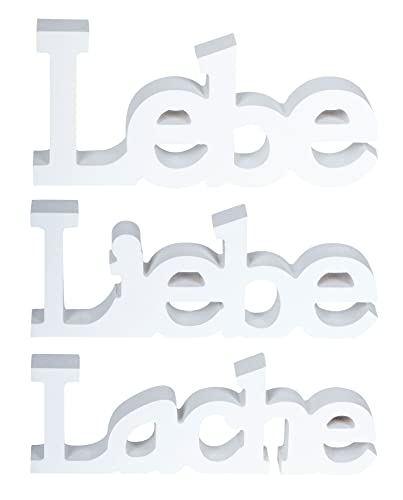 levandeo 3er Set Schriftzug Holz Lebe Liebe Lache Weiß Aufsteller Deko Tischdeko Buchstaben Dekoration von levandeo