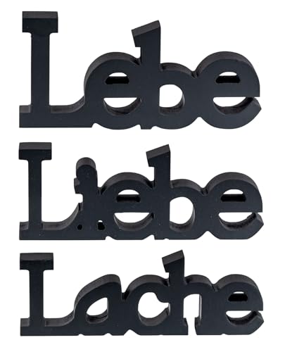 levandeo 3er Set Schriftzug Lebe Liebe Lache Schwarz MDF Buchstaben Holz Deko Aufsteller Tischdeko Wohnkultur Dekoration von levandeo