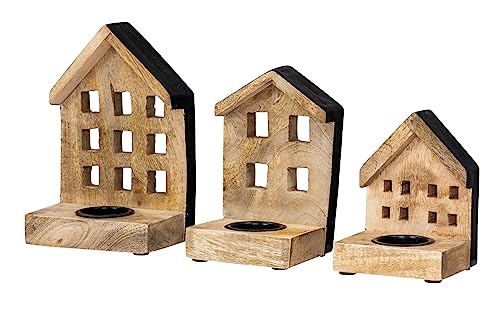 levandeo 3er Set Teelichthalter H12-19cm Mango Holz Haus Kerzenhalter Braun Schwarz Deko Kerzen Wohndeko levandeo 3er Set Teelichthalter H12-19cm Mango Holz Haus Kerzenhalter Braun Schwarz Deko Kerzen Wohndeko von levandeo