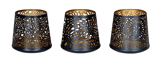 levandeo 3er Set Windlicht 8x10cm Schwarz Gold Metall Teelichthalter Kerzen Deko Tischdeko Industrial Kerzenhalter von levandeo