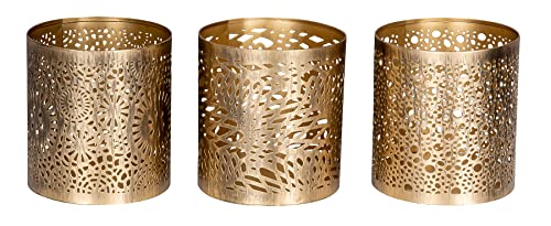 levandeo 3er Set Windlicht H11cm Gold Metall Teelichthalter Kerze Deko Tischdeko Oriental Tischdeko Industrial Antik Kerzenhalter von levandeo