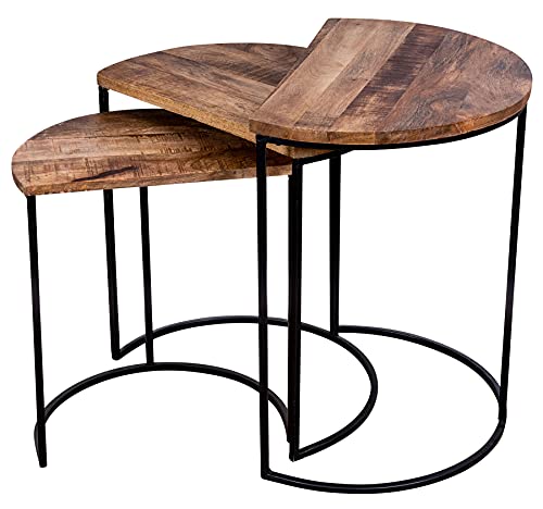 levandeo 3er Set halbrunde Couchtische Mango Natur Eisen Schwarz Design Holz Beistelltisch Industrial Deko Tisch von levandeo