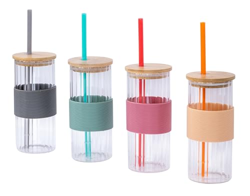 levandeo 4er Set Glas mit Deckel 400ml Bunt Strohhalm Bambusdeckel Trinkbecher Trinkgläser Eiskaffee Longdrink Smoothie Sommer levandeo 4er Set Glas mit Deckel 400ml Bunt Strohhalm Bambusdeckel Trinkbecher Trinkgläser Eiskaffee Longdrink Smoothie Sommer von levandeo