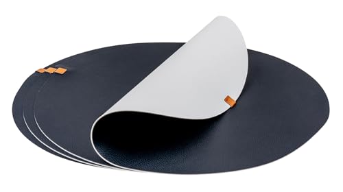 levandeo 4er Set Platzset Tischsets 38cm Rund Schwarz Creme Lederoptik Beidseitig Tischdeko PU-Leder Tischuntersetzer Tischdeckchen von levandeo