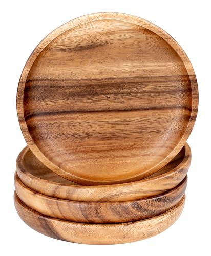 levandeo 4er Set Runde Teller Akazie Ø15cm Holzteller Snackteller Akazienholz Handgefertigt Dekoteller Deko Unikat Tischdeko Ablage von levandeo