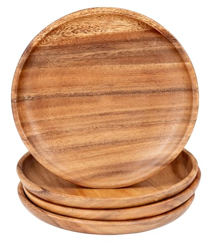 levandeo 4er Set Runde Teller Akazie Ø20cm Holzteller Snackteller Akazienholz Dekoteller Handgefertigt Deko Unikat Tischdeko Ablage von levandeo