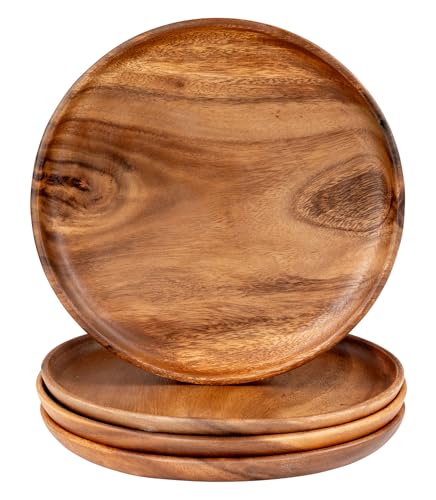 levandeo 4er Set Runde Teller Akazie Ø25cm Holzteller Snackteller Akazienholz Dekoteller Handgefertigt Deko Unikat Tischdeko Ablage von levandeo