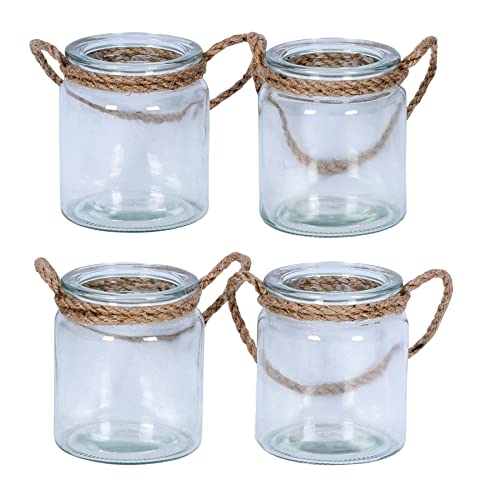 levandeo 4er Set Teelichthalter Glas H10cm Klar Transparent Windlicht Tischdeko Kerzen Deko Kerzenhalter Flachs von levandeo