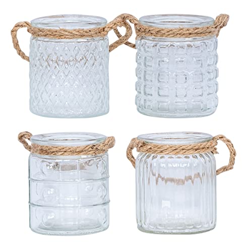 levandeo 4er Set Windlicht H10cm Glas Klar Transparent Teelichthalter Tischdeko Kerzen Deko Retro Kerzenhalter Flachs von levandeo