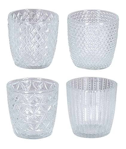 4er Set Windlicht H7,5cm Glas Klarglas Klar Teelichthalter Kerzen Retro Kerze Transparent Kerzenhalter Tischdeko Deko von levandeo