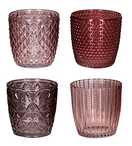 4er Set Windlicht H7,5cm Glas Rosa Teelichthalter Kerzen Retro Kerze Kerzenhalter Tischdeko Deko von levandeo