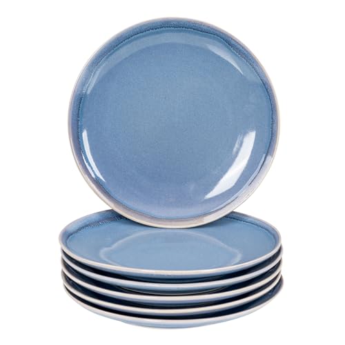 levandeo 6er Set Steingut Teller Ø26cm Blau Speiseteller 6 Personen Geschirr Essteller Mikrowellenfest Spülmaschinenfest Modern Design von levandeo