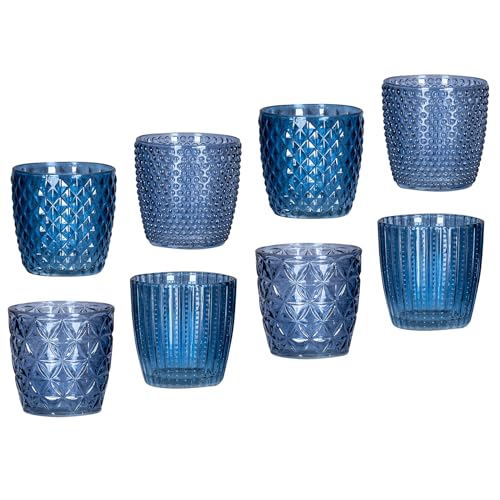 levandeo 8er Set Windlicht H7,5cm Glas Blau Teelichthalter Kerzen Retro Kerze Kerzenhalter Tischdeko Deko von levandeo