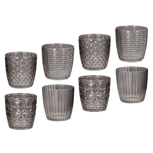 levandeo 8er Set Windlicht H7,5cm Glas Grau Teelichthalter Tischdeko Kerzen Retro Deko Kerze Transparent Kerzenhalter Tischdeko Deko von levandeo