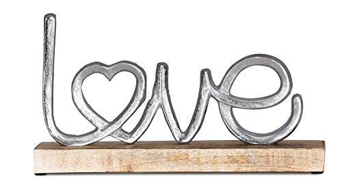 Aufsteller Mango Schriftzug Love H17cm Metall Holz Deko Mangoholz Tischdeko Wohndekoration von levandeo