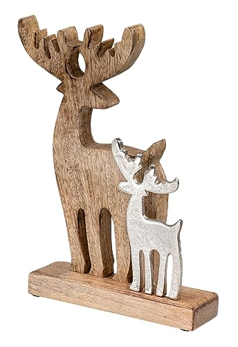 levandeo Aufsteller Rentiere H30cm Holz Metall Natur Silber Mango Tischdeko Weihnachten Tierfigur Skandinavien von levandeo