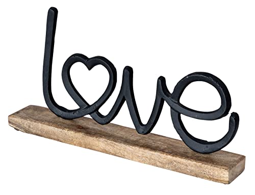 levandeo Aufsteller Schriftzug Love H17cm Metall Schwarz Holz Deko Mangoholz Tischdeko Wohndekoration von levandeo