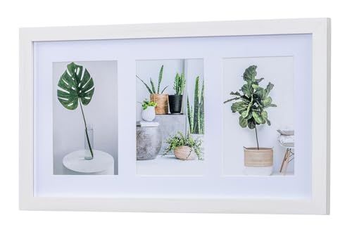 levandeo Bilderrahmen Collage 3 Fotos 10x15cm Ahorn Weiß MDF Holz Passepartout Glasscheibe Fotorahmen Fotogalerie von levandeo