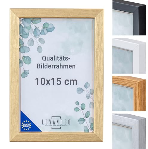 levandeo Bilderrahmen Echtholz Made in EU 10x15 Gold mit Glasscheibe Portrait Fotorahmen Holz Kiefernholz Picture Frame von levandeo