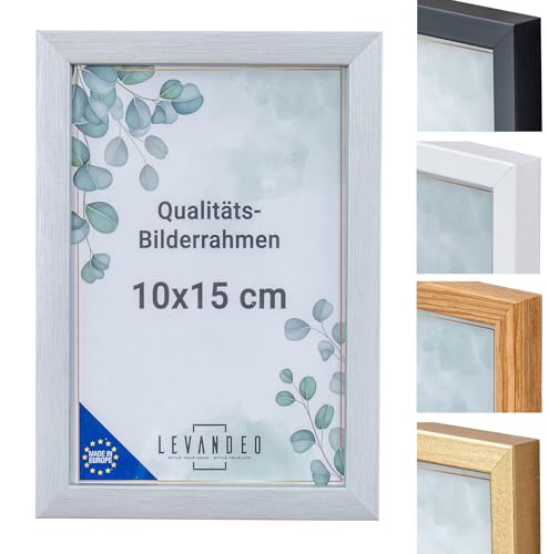levandeo Bilderrahmen Echtholz Made in EU 10x15 Silber mit Glasscheibe Portrait Fotorahmen Holz Kiefernholz Picture Frame von levandeo