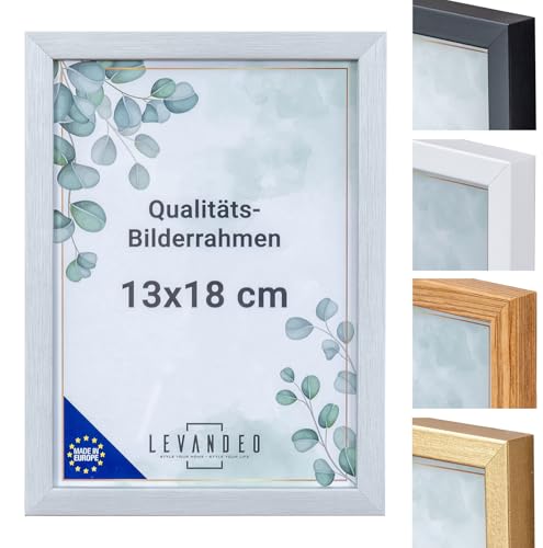 levandeo Bilderrahmen Echtholz Made in EU 13x18 Silber mit Glasscheibe Portrait Fotorahmen Holz Kiefernholz Picture Frame von levandeo