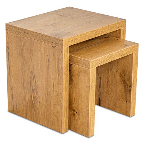 levandeo Couchtisch 2 Satztisch Holz 44x44x36cm Wildeiche Eiche Tisch Beistelltisch Deko Sofatisch Ablage Fest Verleimt Keine Montage von levandeo