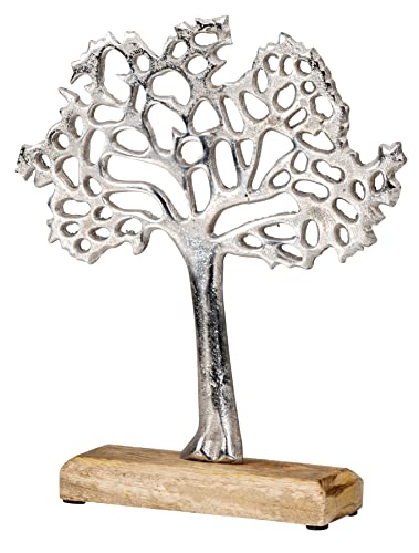 levandeo Deko-Aufsteller H25cm Lebensbaum Mangoholz Silber Braun Tischdeko Deko Baum Natur Figur von levandeo