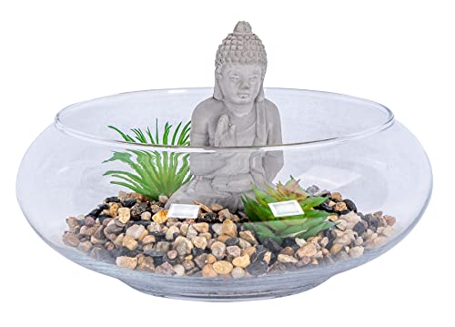 levandeo Deko-Schale D20cm Buddha Figur Grüne Sukkulente Glas Kunstpflanze Tisch-Deko Dekofigur Dekoration Arrangement von levandeo