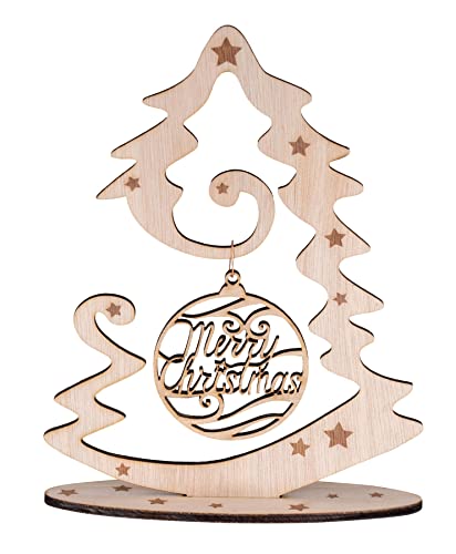 levandeo Deko Weihnachtsbaum 14x19cm Birkenholz Merry Christmas Weihnachten Aufsteller Holz Weihnachtsbaum Tannenbaum Kugel Tischdeko von levandeo