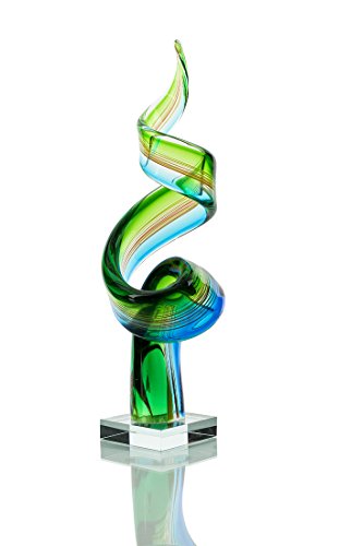 levandeo Designer Skulptur groß aus Glas - Design - farbliche Akzente in Blau und Grün - Sehr Hochwertig - Handarbeit - Exklusives Unikat Glasskulptur von levandeo