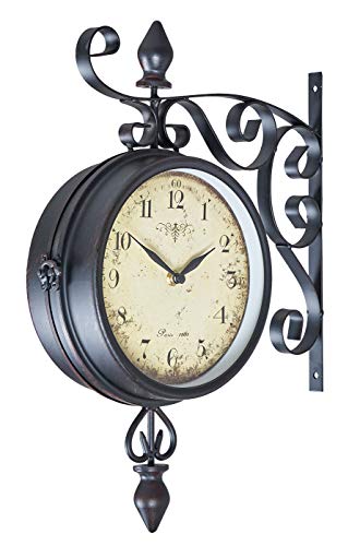 levandeo Doppelseitige Wanduhr H31cm Metall antike Bahnhofsuhr im rustikalen Retro Look - Landhausstil Kolonialstil nostalgische Metalluhr von levandeo