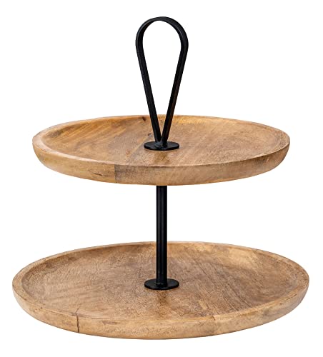 levandeo Etagere 2 Etagen H35cm Mango Holz Natur Schwarz Braun Servierplatte Kuchenständer Deko Tischdeko Wohndekoration von levandeo