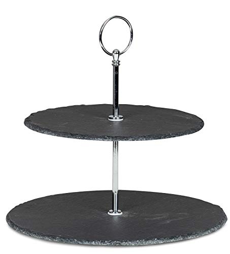 levandeo Etagere Schiefer 2 Platten 24cm Hoch 2-Stöckig Tischdeko Obst Servierplatte Dekoteller Servierständer von levandeo