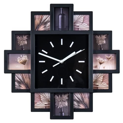 levandeo Fotouhr 40x40cm - Wanduhr für 12 Fotos - Kunststoff schwarz - Fotogalerie Bilderrahmen Bildergalerie Fotocollage Uhr von levandeo