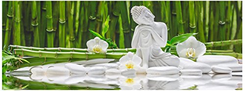 levandeo Glasbild 80x30cm Wandbild aus Glas Buddha Buddhafigur Steine Bambus Feng Shui von levandeo