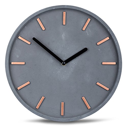 levandeo Hochwertige Beton-Uhr Wanduhr in Grau Kupfer ca. 30cm rund Moderne Wanddeko Designer Uhr von levandeo