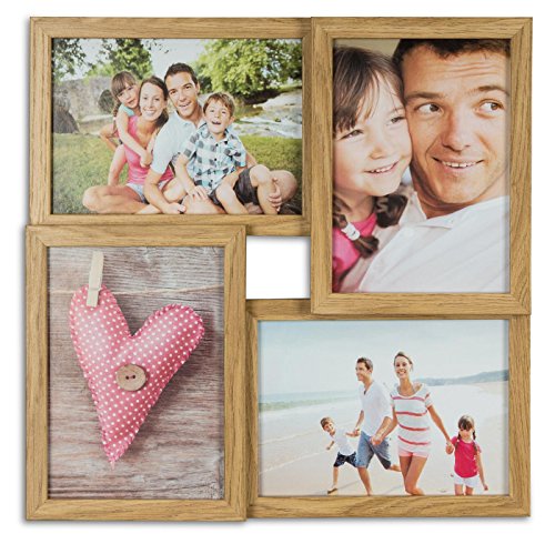 levandeo Holz Bilderrahmen B x H: 34x34cm Farbe: Eiche natur 4 Fotos Format 13x18cm mit Glasscheiben von levandeo