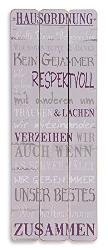 levandeo Holz-Schild Wandbild in lila rosa 80x30cm - Hausordnung Spruch Holzbild Schild Wandschild Bild Holz Dekoschild Wanddeko Wandobjekt Modern Wanddekoration Familie von levandeo