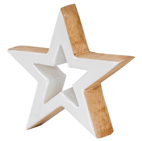 levandeo Holz Stern 15x15cm Mango Weiß Natur Braun Tischdeko Deko Aufsteller Rustikal Weihnachtsdeko Weihnachtsstern von levandeo