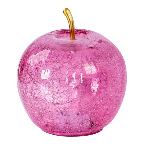 LED Apfel H17cm Rosa Glas Dekolampe Timer Tischlampe Stimmungslicht Pink Dekoleuchte Crackle Look von levandeo
