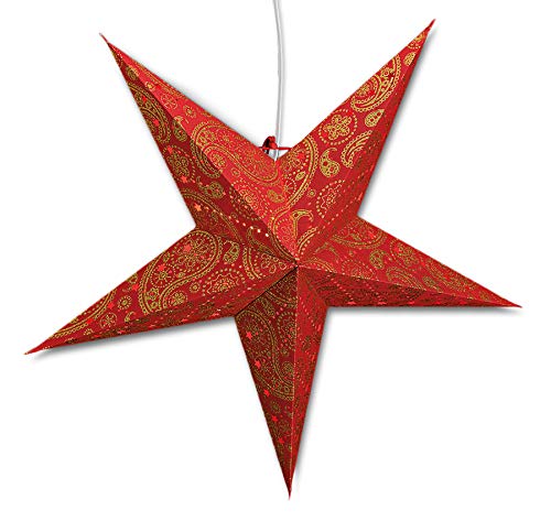 levandeo Leuchtstern mit 5 Zacken in rot Gold 60cm Papiertstern Weihnachtsstern inklusiv Kabel mit Schalter 3,5 Meter von levandeo