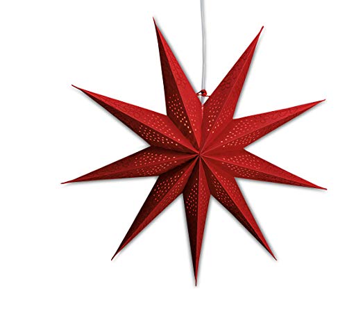 levandeo Leuchtstern mit 9 Zacken in rot 60cm Papiertstern Weihnachtsstern inklusiv Kabel mit Schalter 3,5 Meter von levandeo